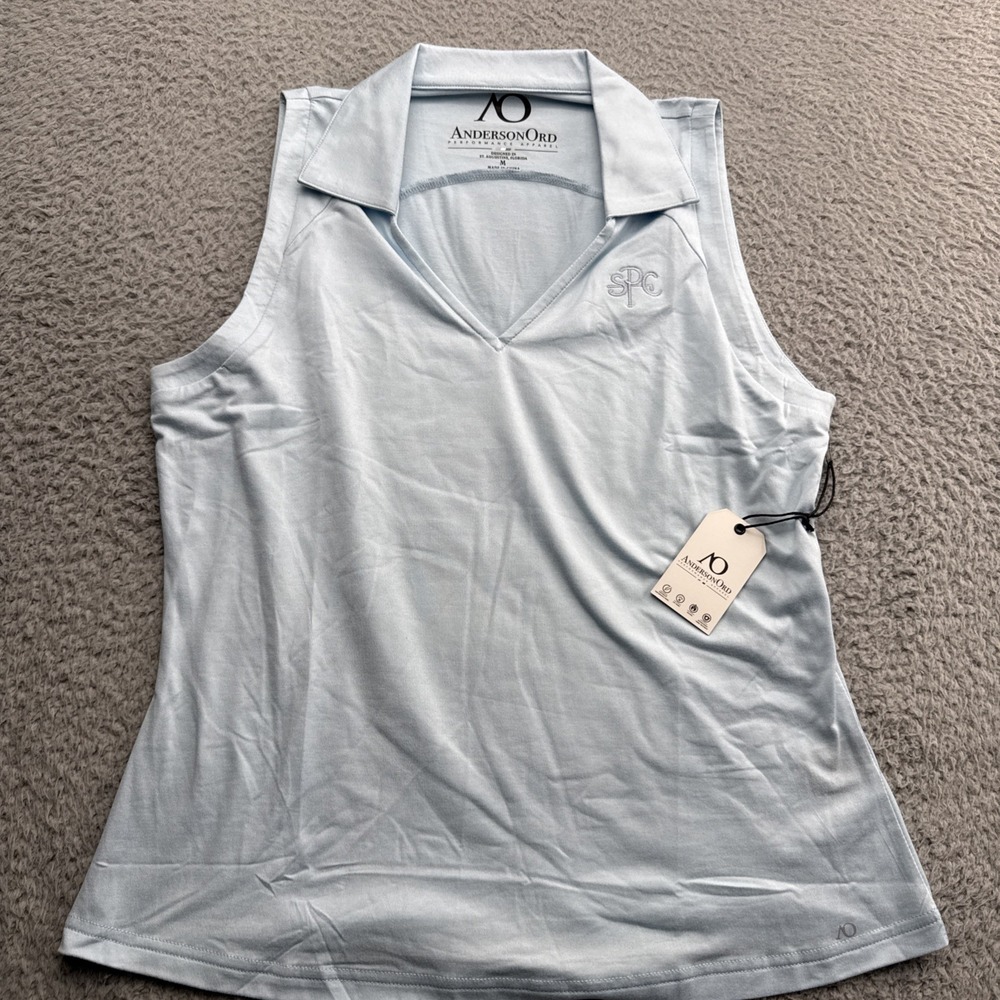 Anderson Ord Golf Shirt Polo Top Womens Medium Sleeveless Tennis Pickleball Blue
